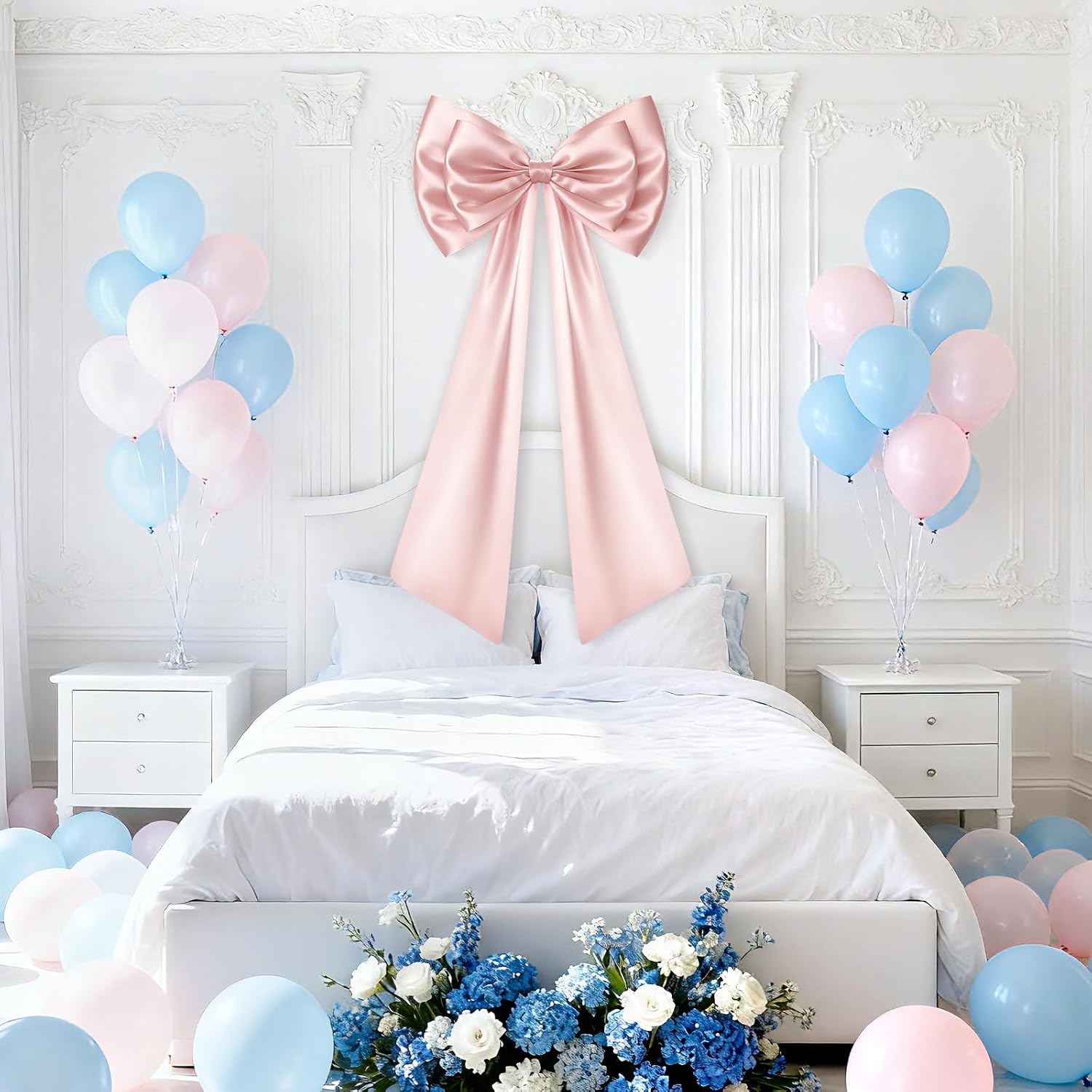 Giant Pink Bow Decorations, Double-Layer Large Satin Bows for Coquette Room Decor, Christmas Tree Topper Bow for Home Wreath Wall Backdrop Birthday Wedding Party Decor (Pink Bow, 24 x 36 Inches)