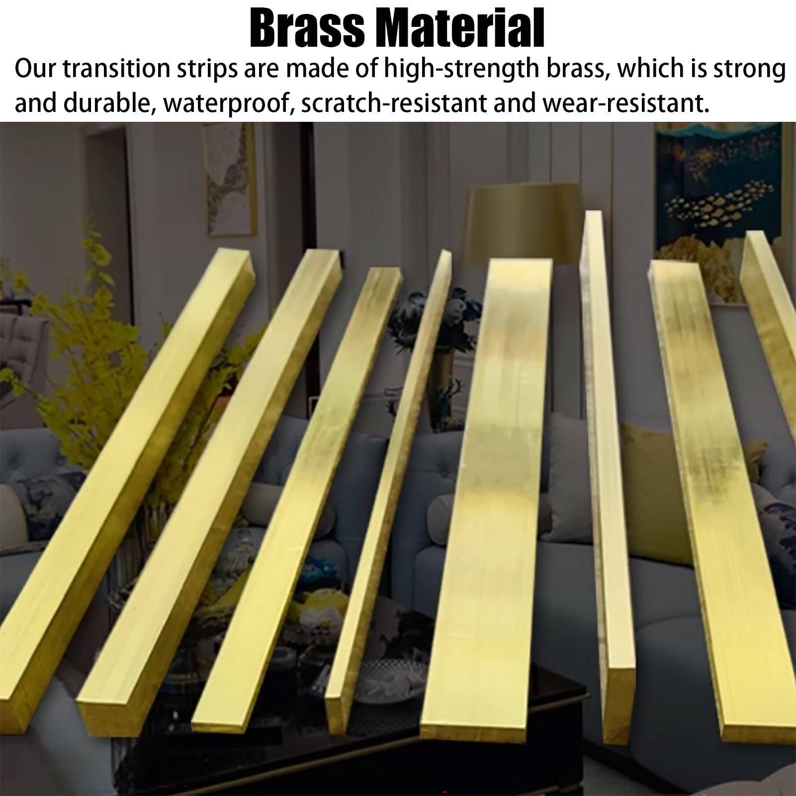 übergangsprofil Schwellenkantenleiste aus Gebürstetem Messing, Rechteckige, Massive Bodenübergangsleiste für Holz, Metallschwellen-Nahtrampe für Hartholz und Türrahmen(10x10mm(1/4"x3/8"))