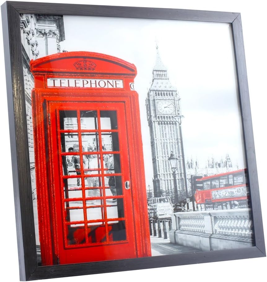 The Leonardo Collection Glitter Wall Art Black & White Framed London Print - Big Ben/Phone Box/Bus with Light Up LED