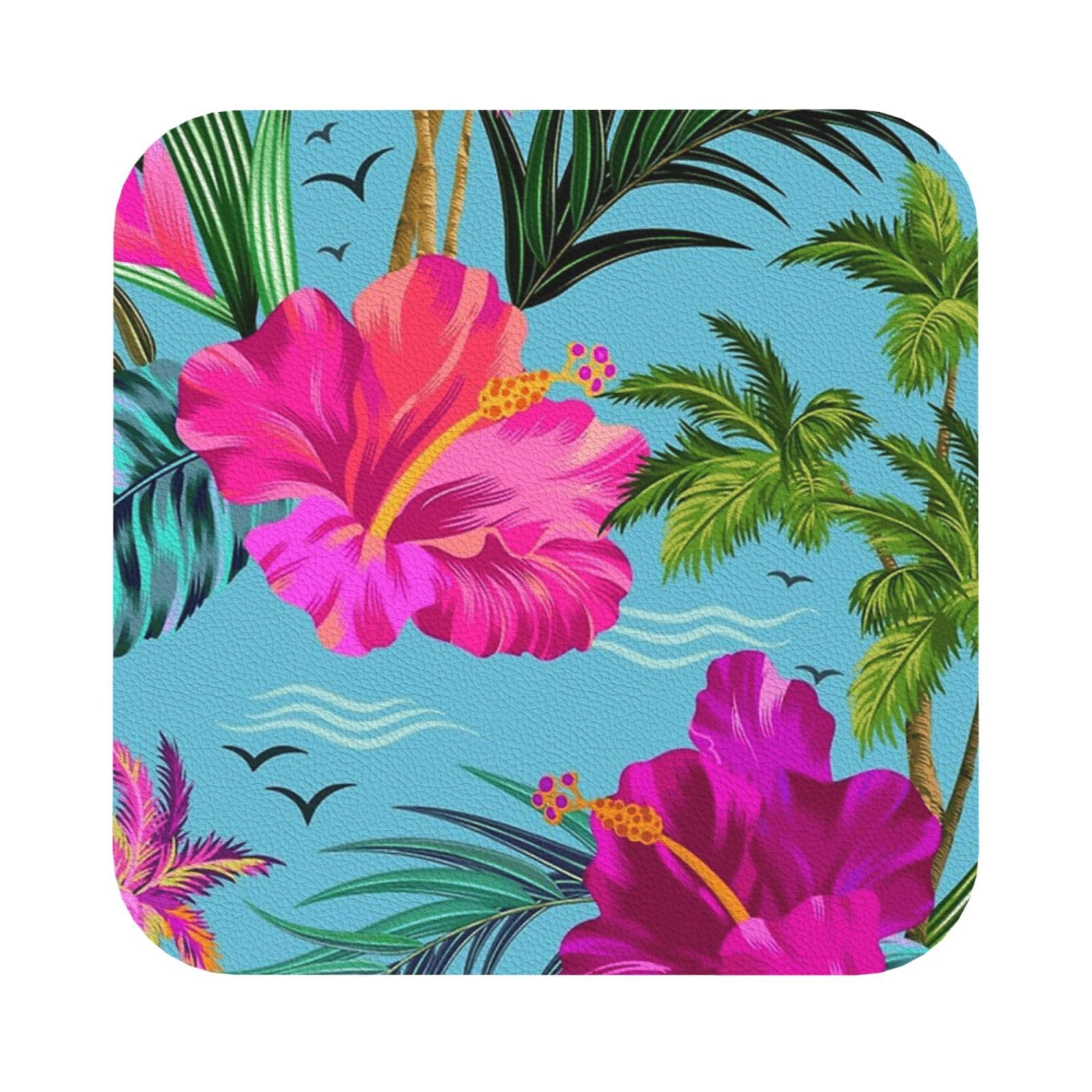 Hello Hawaii PU Leather Coasters Set of 6 Square Drink Coasters