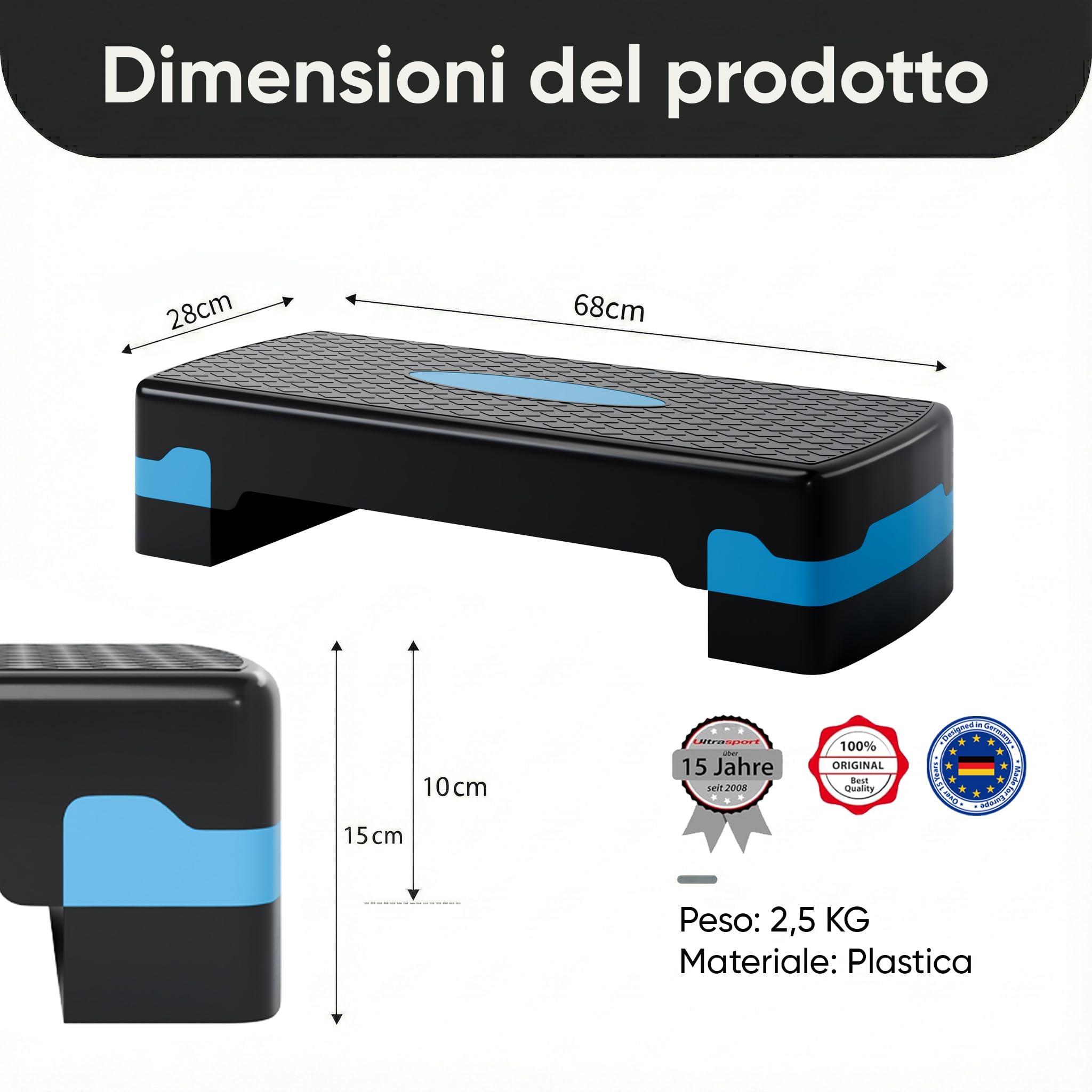 Ultrasport Step Fitness Aerobica Stepper Casa Antiscivolo Regolabile 2 Altezze Stepboard 68x28 cm Blu