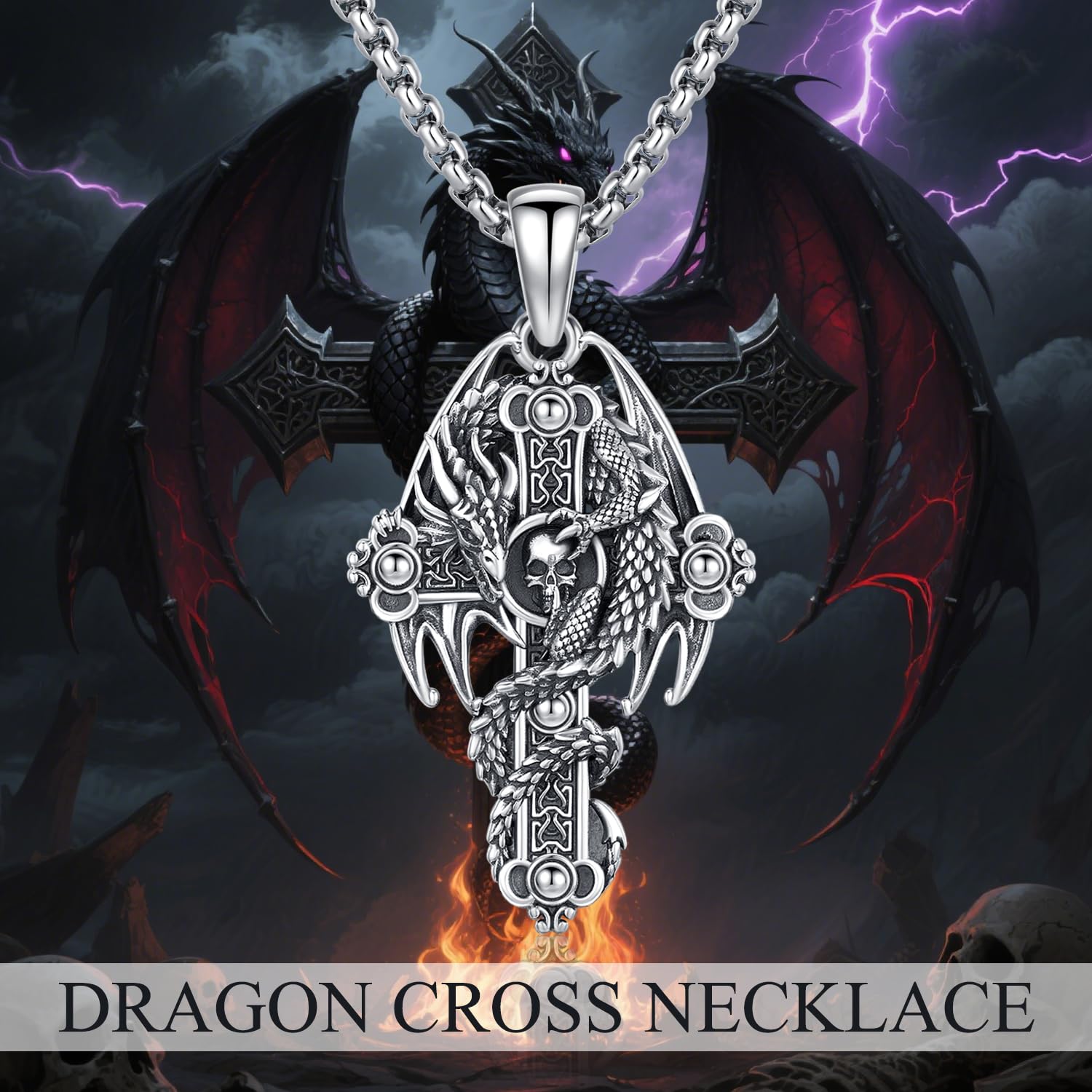 Aniu Collar Cruz Dragón para Hombre Plata de Ley 925 Vikingo Colgante Cruz Gótico Joyería Para Hombres Mujeres