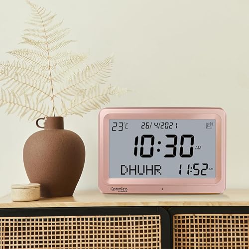 Vista 5 de Azan - Reloj de pared y escritorio islámico con 8 sonidos de oración Azan automático en todo el mundo Dorado