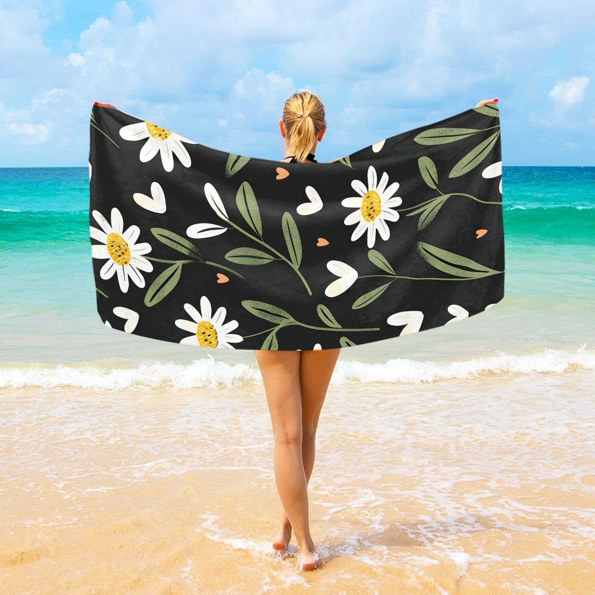 Toalla de baño Margaritas curvilíneas Toalla de Manos Uso Diario 80x130Cm
