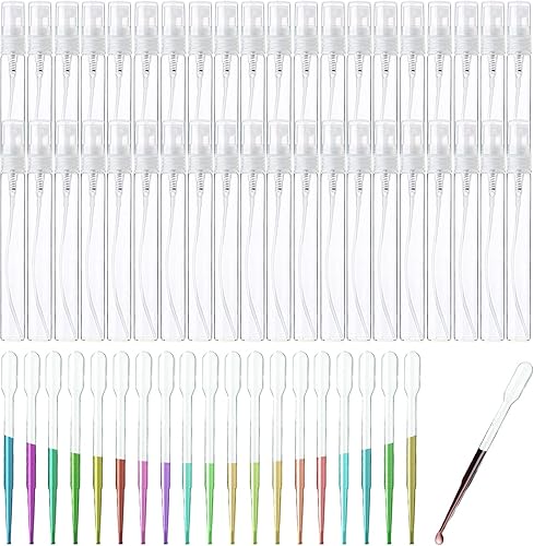 Yopay Paquete de 60 botellas de perfume de vidrio atomizador de niebla de 0.3 fl oz, mini botellas vacías recargables de vidrio transparente para