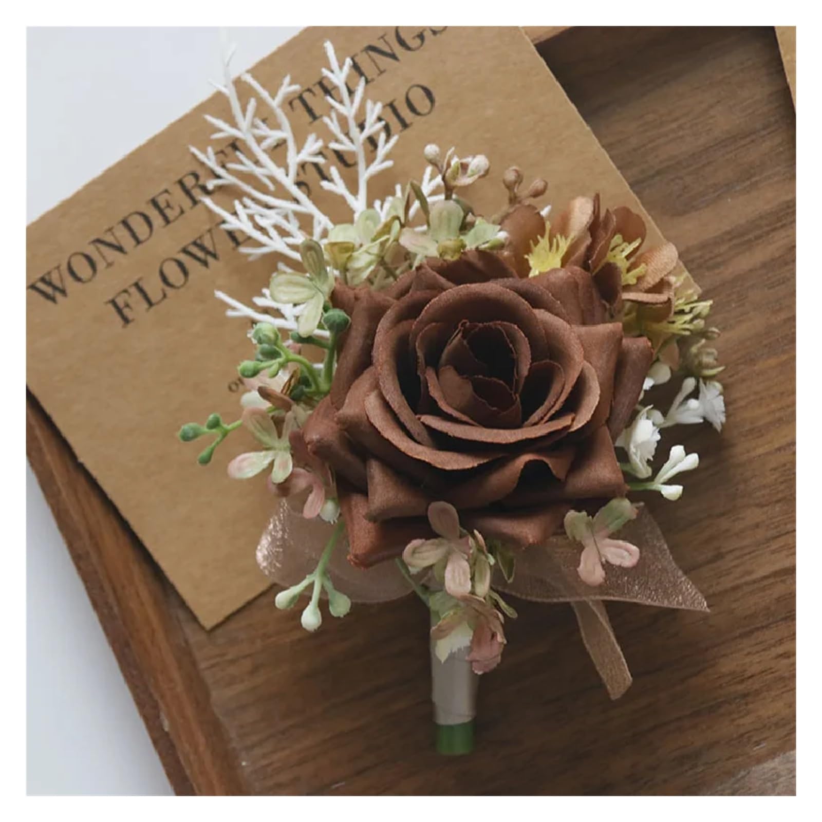 Künstliche Boho-Blume, Hochzeits-Ansteckblumen, 4 Stück, Hochzeitsblumenstrauß, künstliche Blumen, Geschäftsfeier, Eröffnung, Gast-Ansteckblumen, Ansteckblumen, Braun (Korsage)