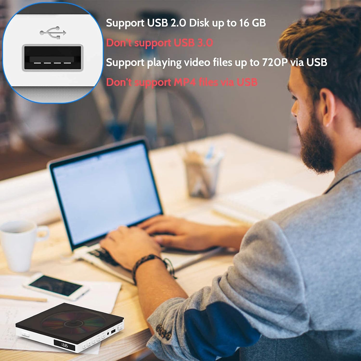 Super Mini DVD Player for TV, HDMI AV Output Portable Palm-Size DVD CD Player All Region Free, HD 1080P, USB Supported, HDMI/AV Cables Included
