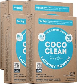 Laundry Max Powder Free & Clear, Made in the USA, Biodegradable Plastic-Free Detergent, Effective Stain Removal Suitable for HE Machines, 4-Pack, 11.6 oz, Up to 112 Loads