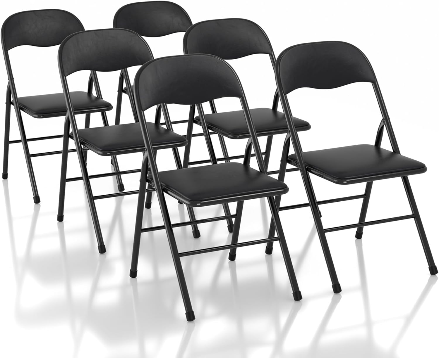 VECELO Folding Chairs 6 Pack Metal Portable with Soft PU Padded Seats for Home/Office/Party, Black