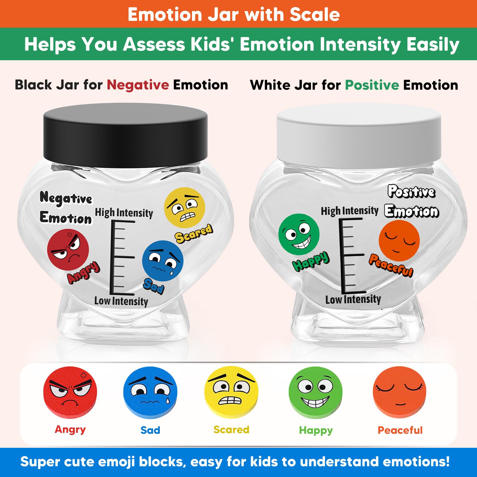 Emotion Jar for Kids Social Emotional Learning Activities, Assess Kids Emotional Intensity & Give Feelings Support- W/56 Emotion Cards - Teach Coping Skills, Counselor Play Therapy Games