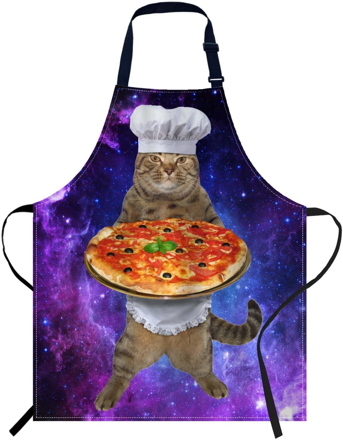 oFloral Funny Cat with a Big Pizza Bib Apron with Adjustable Neck for Men Women,Suitable for Home Kitchen Cooking Waitress Chef Grill Bistro Baking BBQ Apron