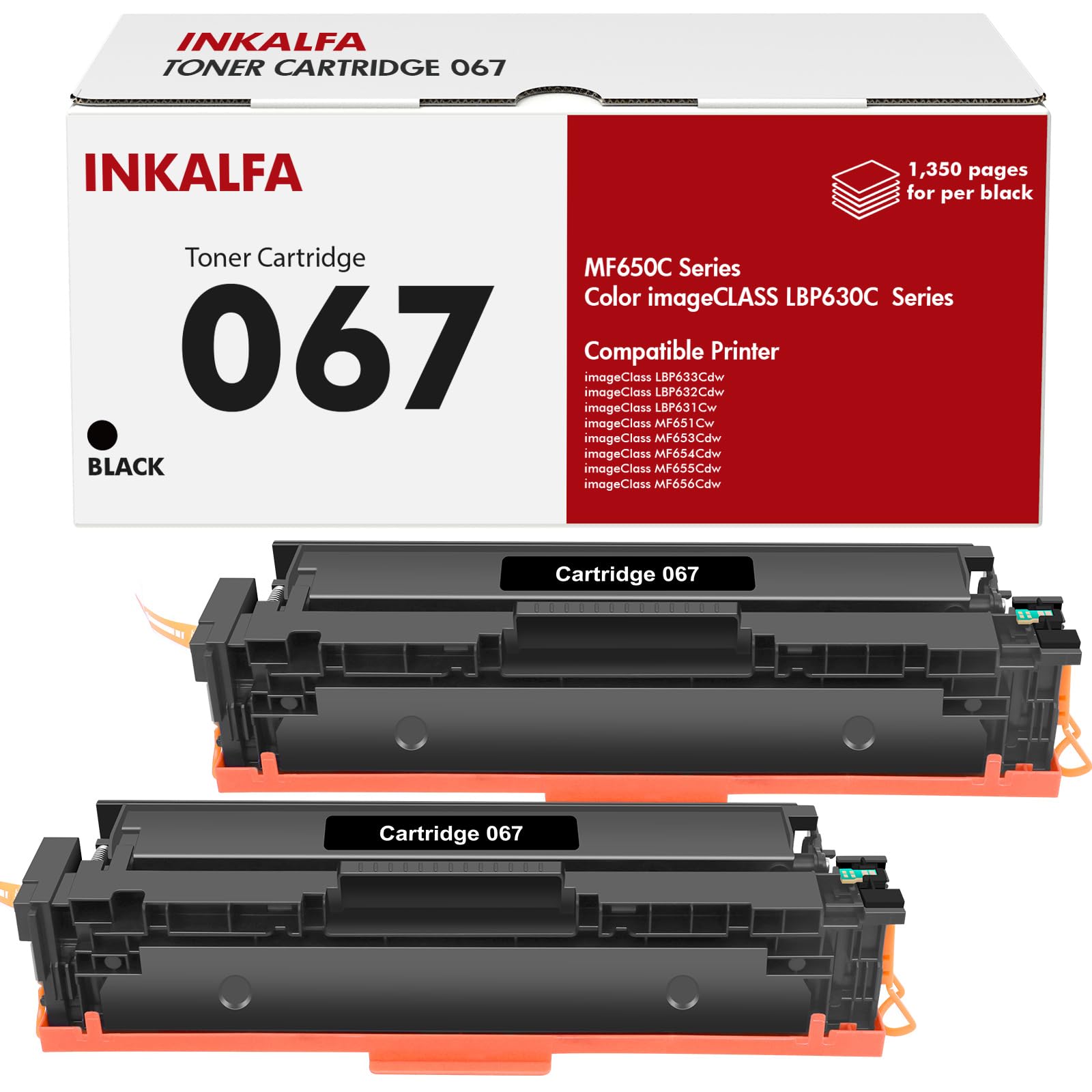067 067H Black Toner Cartridge 2 Pack MF656CDW MF654CDW Compatible Replacement for Canon 067 Black 067H Color ImageCLASS LBP632CDW MF653Cdw LBP633CDW MF651CW LBP631CW Printer High Yield Ink | 2-Pack