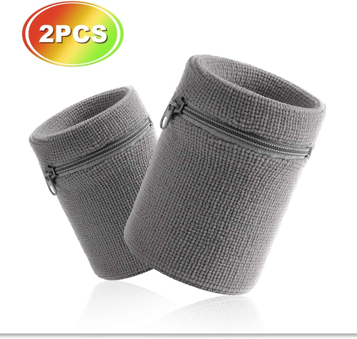 HOTER Sport-Wristband Wrist-Pouch Zipper Wrist-Wallet - Running Tennis Wrist Wallet Thick Solid Color Sweatband Wallet for Keys ID Cards,1PCS/2PCS PACK