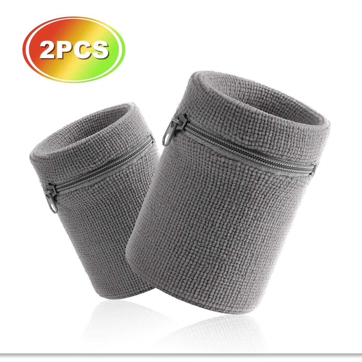 HOTER Sport-Wristband Wrist-Pouch Zipper Wrist-Wallet - Running Tennis Wrist Wallet Thick Solid Color Sweatband Wallet for Keys ID Cards,1PCS/2PCS PACK