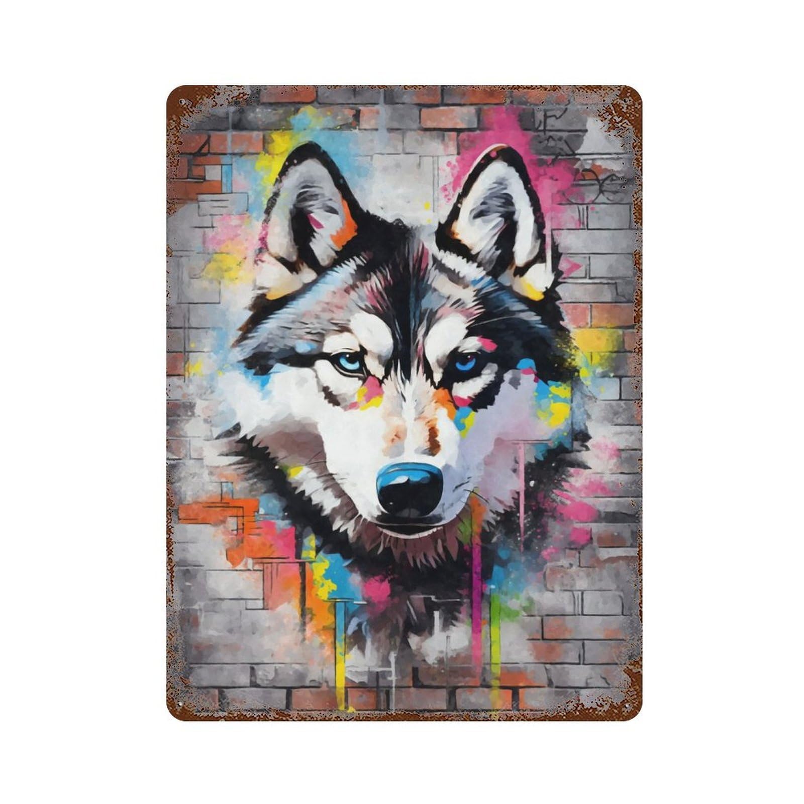 Vintage Rust Metal Sign Siberian Husky Graffiti 15.7"x11.8", Shabby Chic Decor for Cafe, Home Bar And Lounge Decor