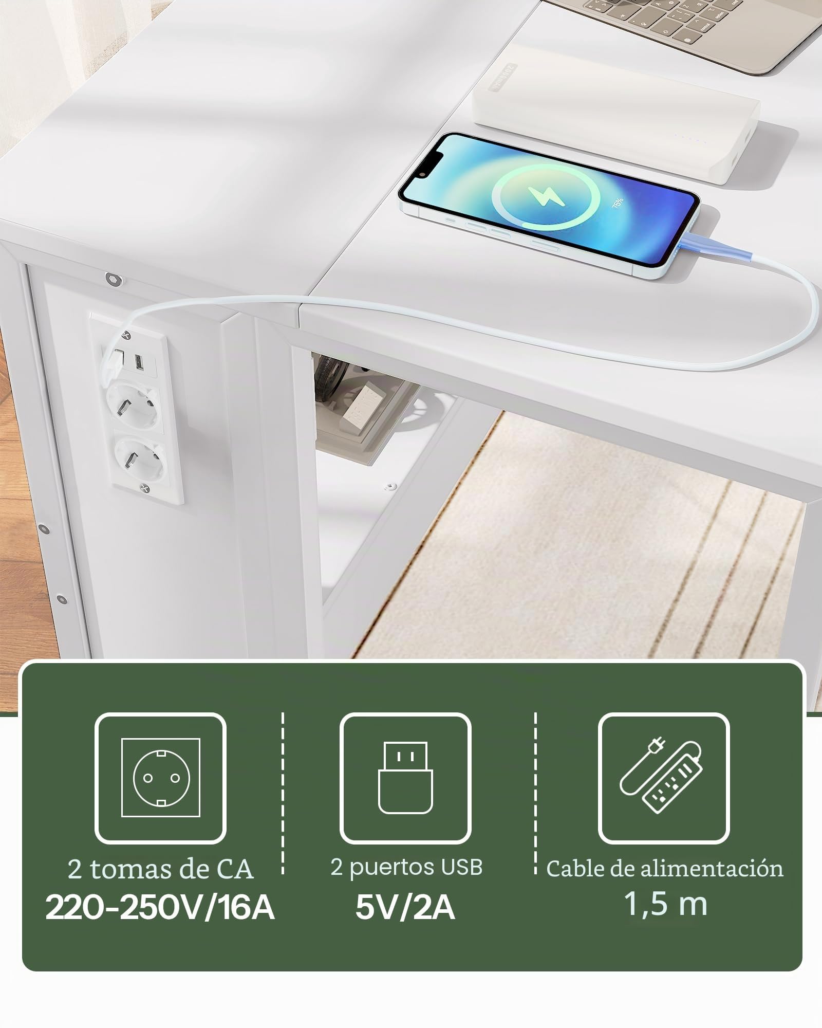 CHOEZON Escritorio para Ordenador Plegable y Movible con Base de Carga, Mesa Plegable de 80 cm para Estudio, Escritorio para Espacios Reducidos, DTDN01CWB