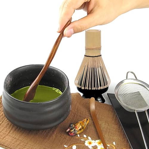 Miniatura 7 de Artcome Juego de té matcha japonés, 10 piezas, cuenco matcha, batidor matcha, soporte para batidor, cuchara tradicional, cuchara de té, paño de té,
