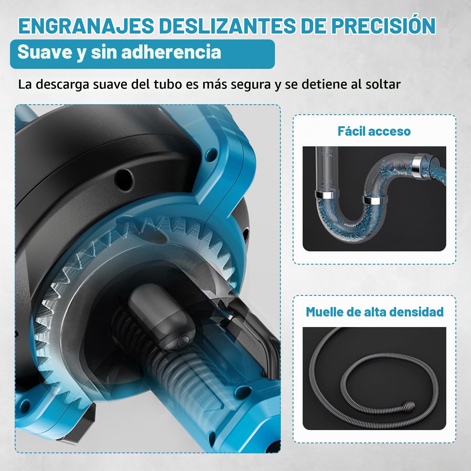 Desatascador Tuberias Profesional, Desatascador Eléctrico Inalámbrico | Compatible con Makita 18V Batería, espiral de limpieza de 7,6 m, espiral de limpieza para tuberías de 16 a 85 mm de diámetro