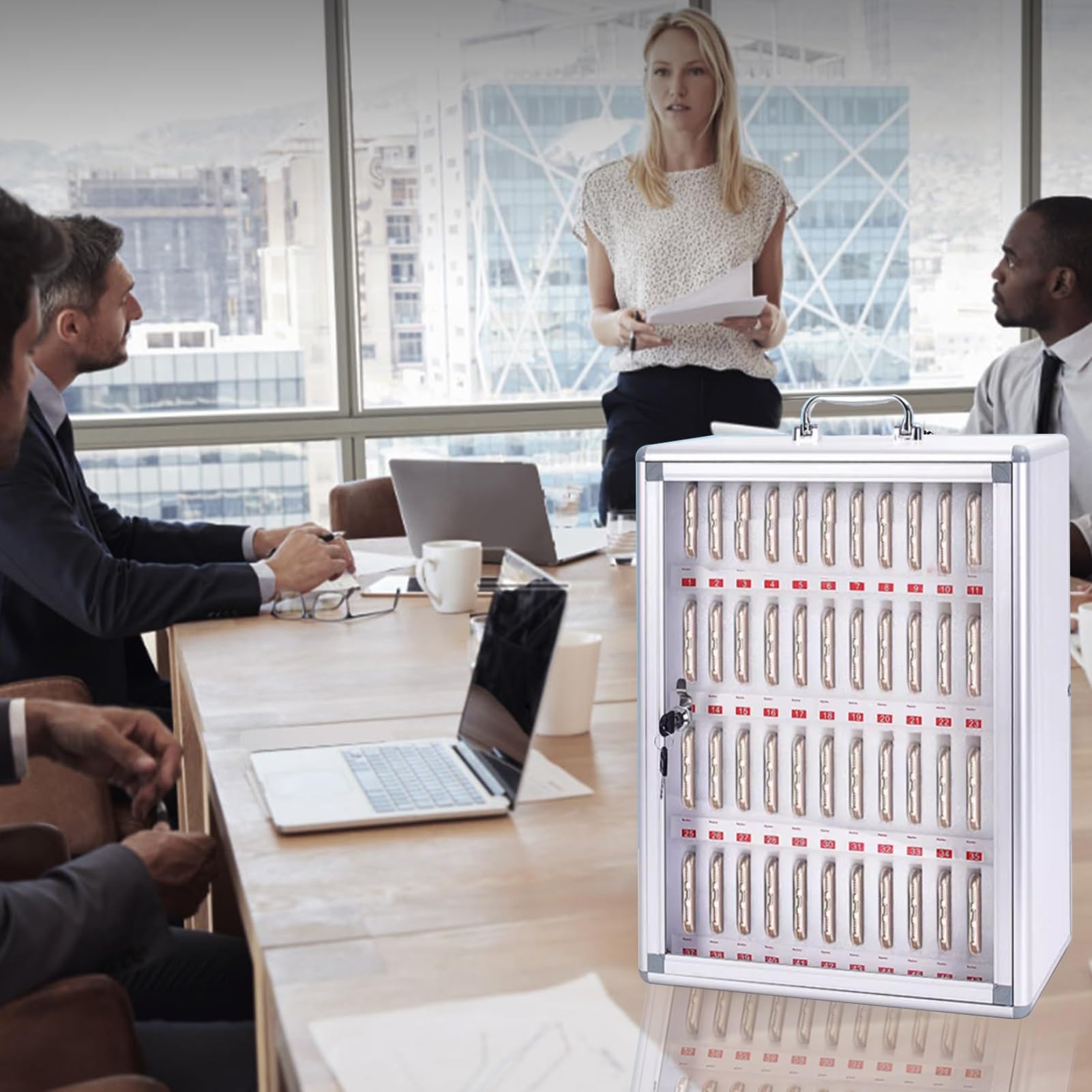 Cassaforte per cellulari in Lega di Alluminio con Chiave - Armadietto di Sicurezza per fabbriche, scuole e aziende (36 Bit) - Organizzatore per cellulari Resistente e Portatile