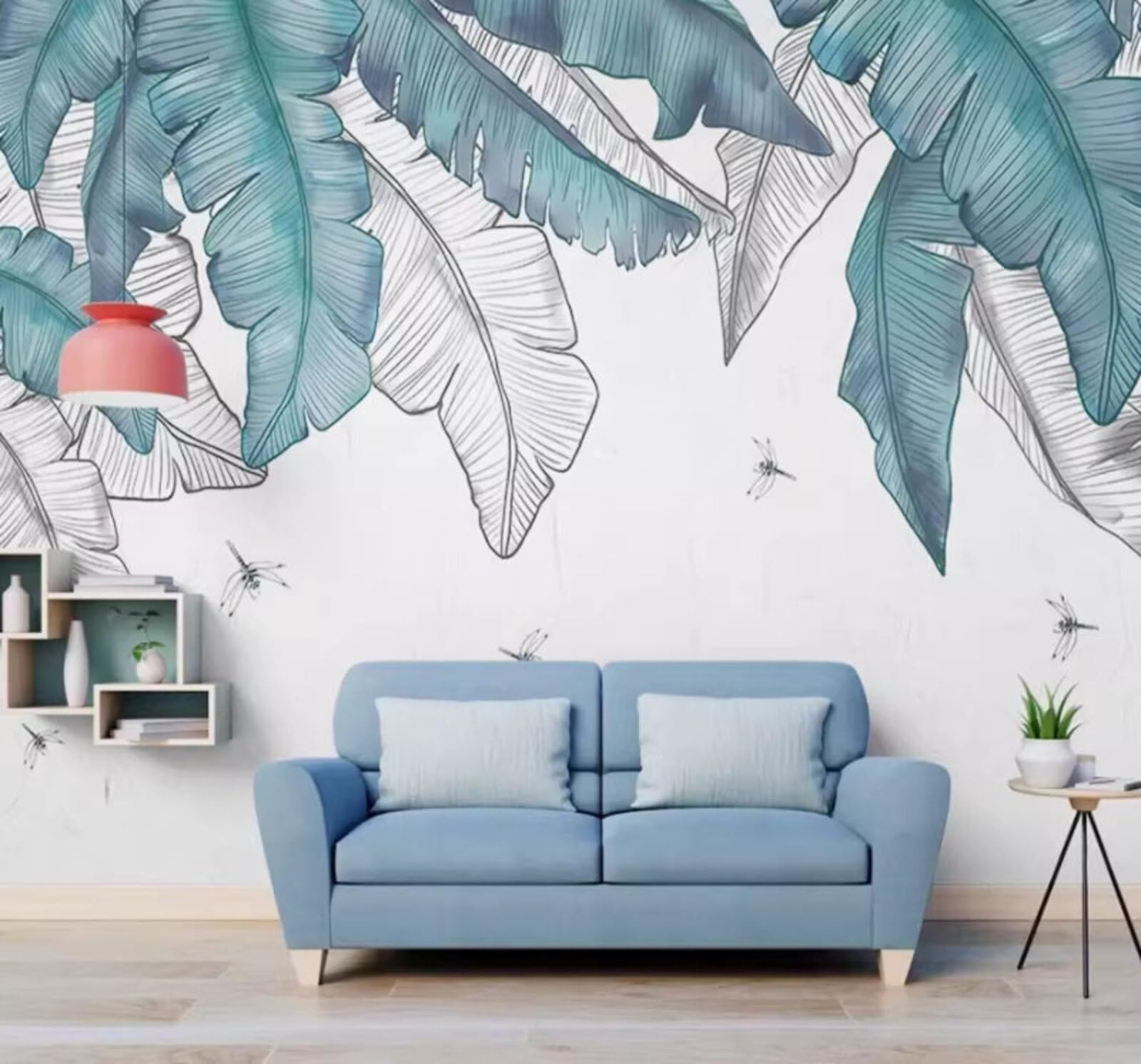 Wallpaper-3D-Xlm 400Cm×280Cm(B×H) Minimalist Hand Drawn Banana Leaves Unique Art 3D Wallpaper Easy Install Feature Office Living Room Sofa Bedroom Tv Background Wall Decoration-400Cm×280Cm