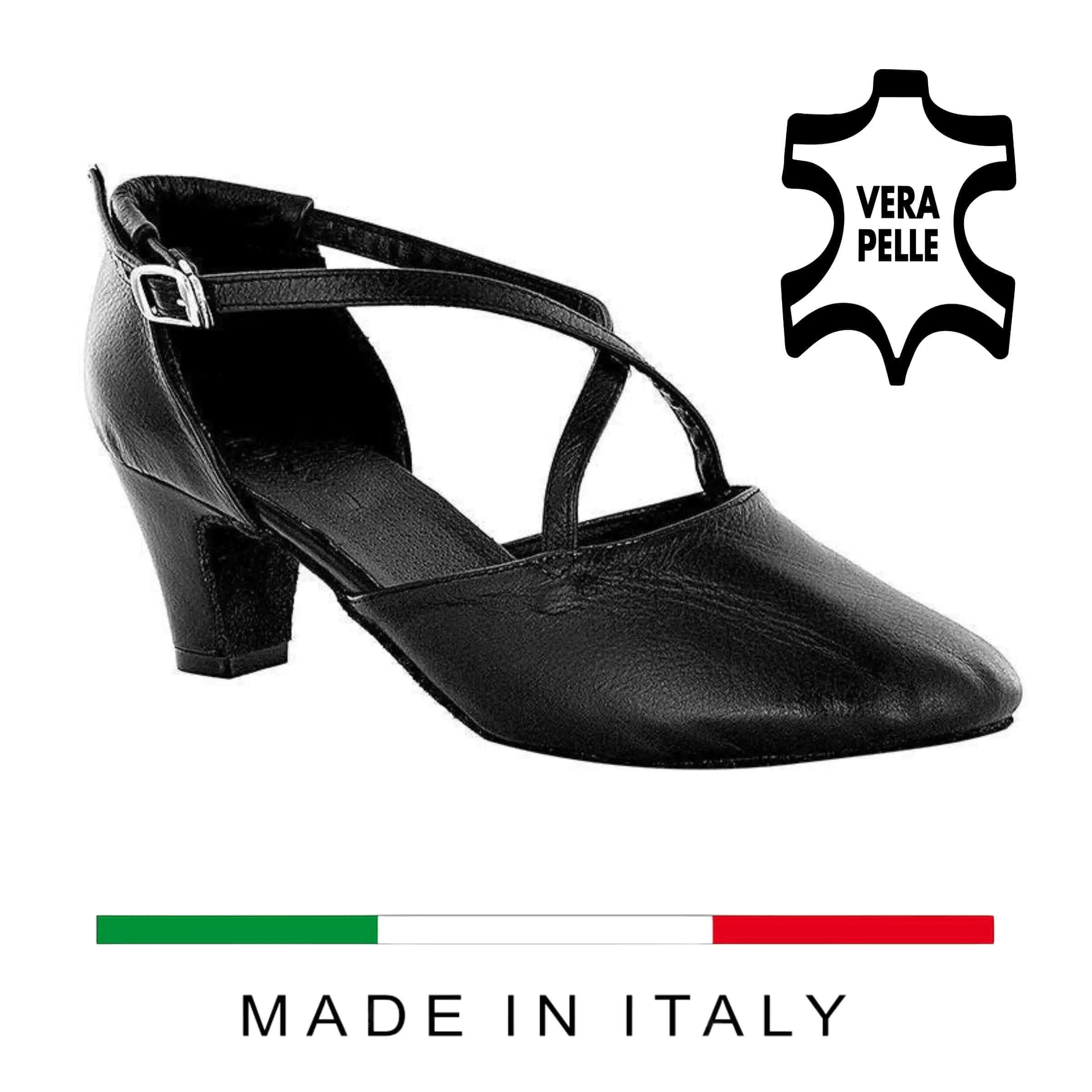 Scarpe da Ballo Donna Incrociato Cuccarini Vera Pelle Chiuse Tacco 5 Allenamento Sala Danza Liscio Studio Broadway - Made in Italy