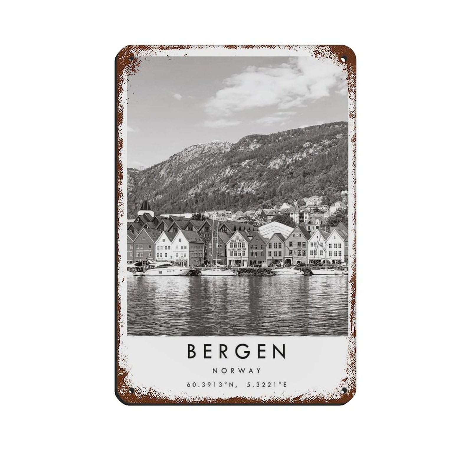 Bergen Travel, Norway Poster（24） Retro Poster Metal Tin Sign Chic Art Retro Iron Painting Bar People Cave Cafe Family Garage Poster Wall Decoration 8x12inch(20x30cm)