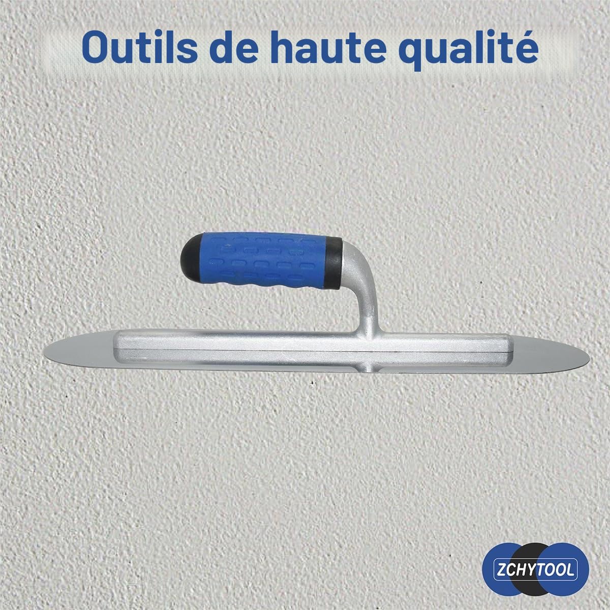 Truelle de lissage ronde en acier inoxydable - 380 x 125 mm - Poignée en caoutchouc - Truelle de nettoyage - Outil de nettoyage pour béton - Outil de lissage et de traitement de