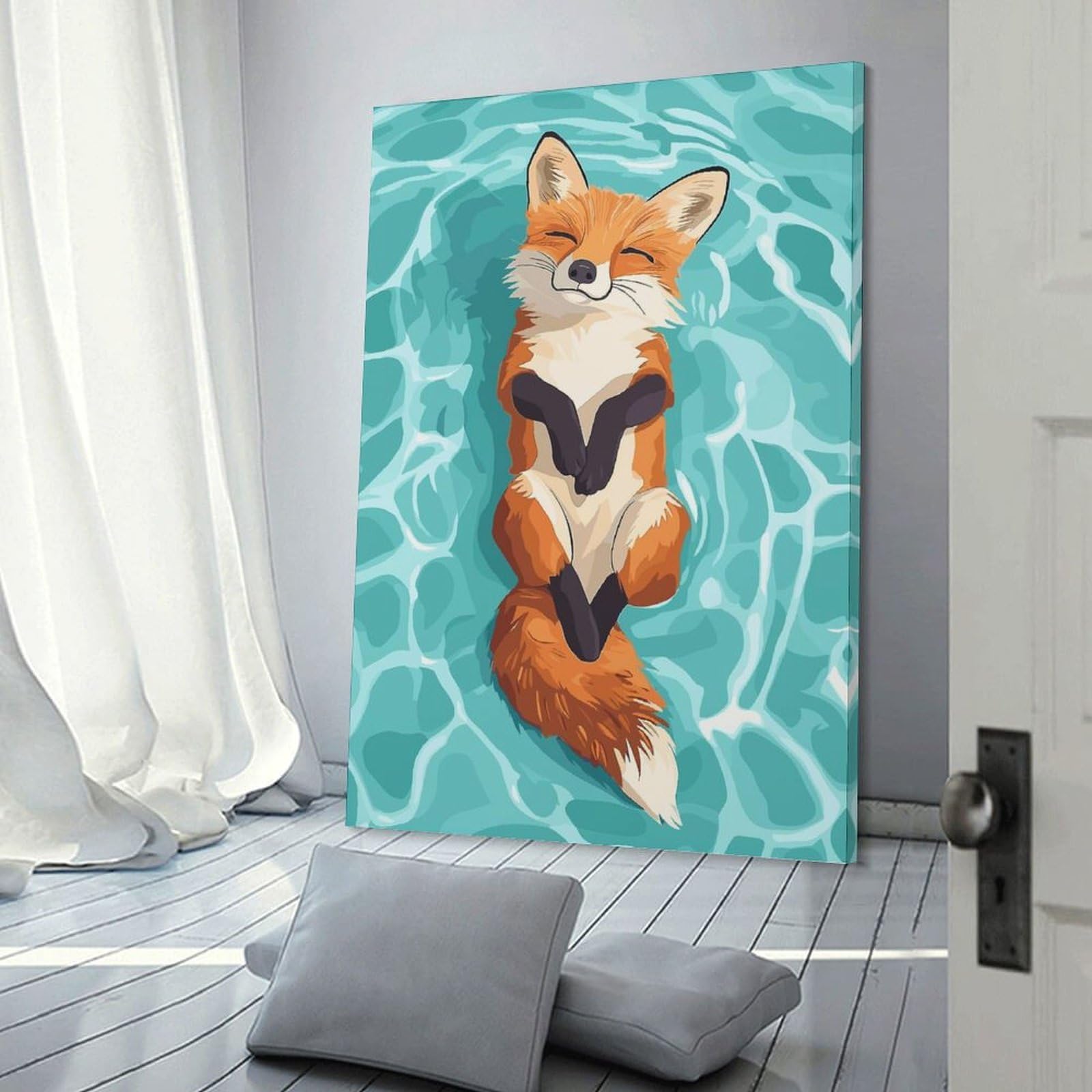 Junmoney Fox Floating Peacefully in Water Decorative Wall Artwork 20x30inch(50x75cm), for Home Lounge, Bedroom Or Reading Nook, Easy Decor for Gallery Walls