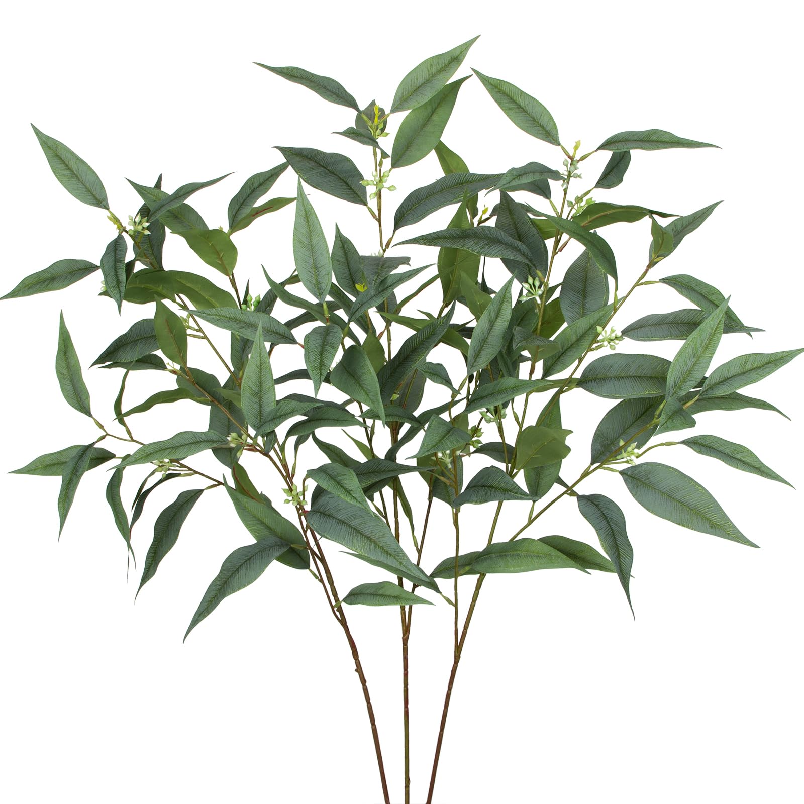 Artificial Eucalyptus Stems 37" Long Stem with Eucalyptus Leaves, Berry Flowers 3pcs Fake Silk Eucalyptus Branches Faux Greenery for Flora Arrangement Home Office Wedding Centerpiece Decoration