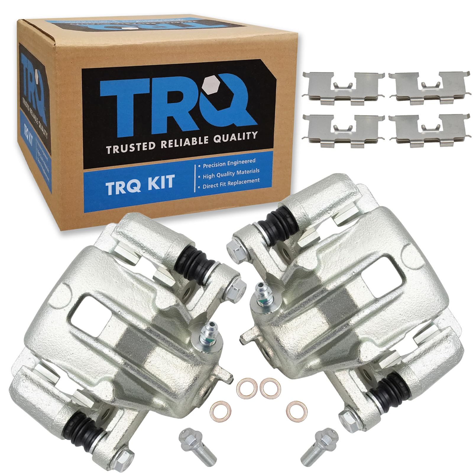 TRQ Rear Brake Caliper Set Zinc Coated Brackets Hardware