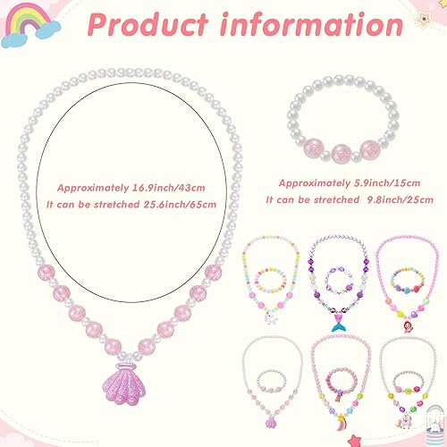 Vista 29 de Sumind 6 juegos de joyas para niñas pequeñas, collar y pulsera de cuentas para bebés, regalos de joyería de disfraces, regalos de fiesta de princesa