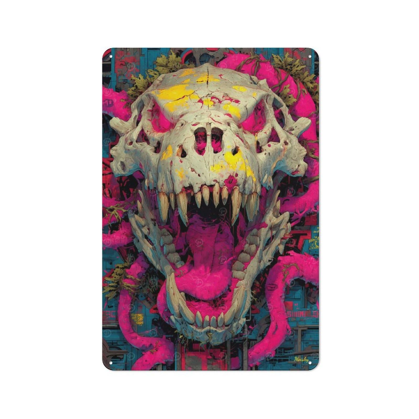 Junmoney Roar Of The Forgotten Beast – Expressionist F Ury Skull Vintage Metal Plaque 30X20cm For Workshop Wall, For Kitchen And Home Bar Decor, For Home Office And Studio Walls