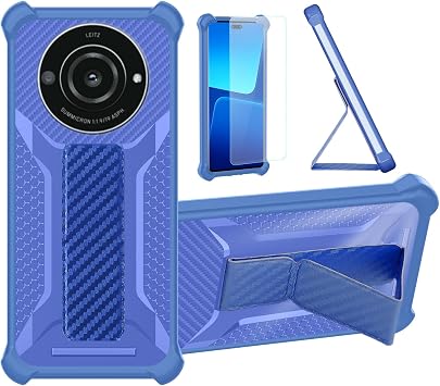 Compatible Sharp Leitz Phone 2 5g Td-Lte Jp Lp-02 Case 1 Piece 9H + Tempered Glass Film Hard PC + Soft Silicone Shockproof Handheld Hold + Magnetic Adsorption Support ZJBB Blue