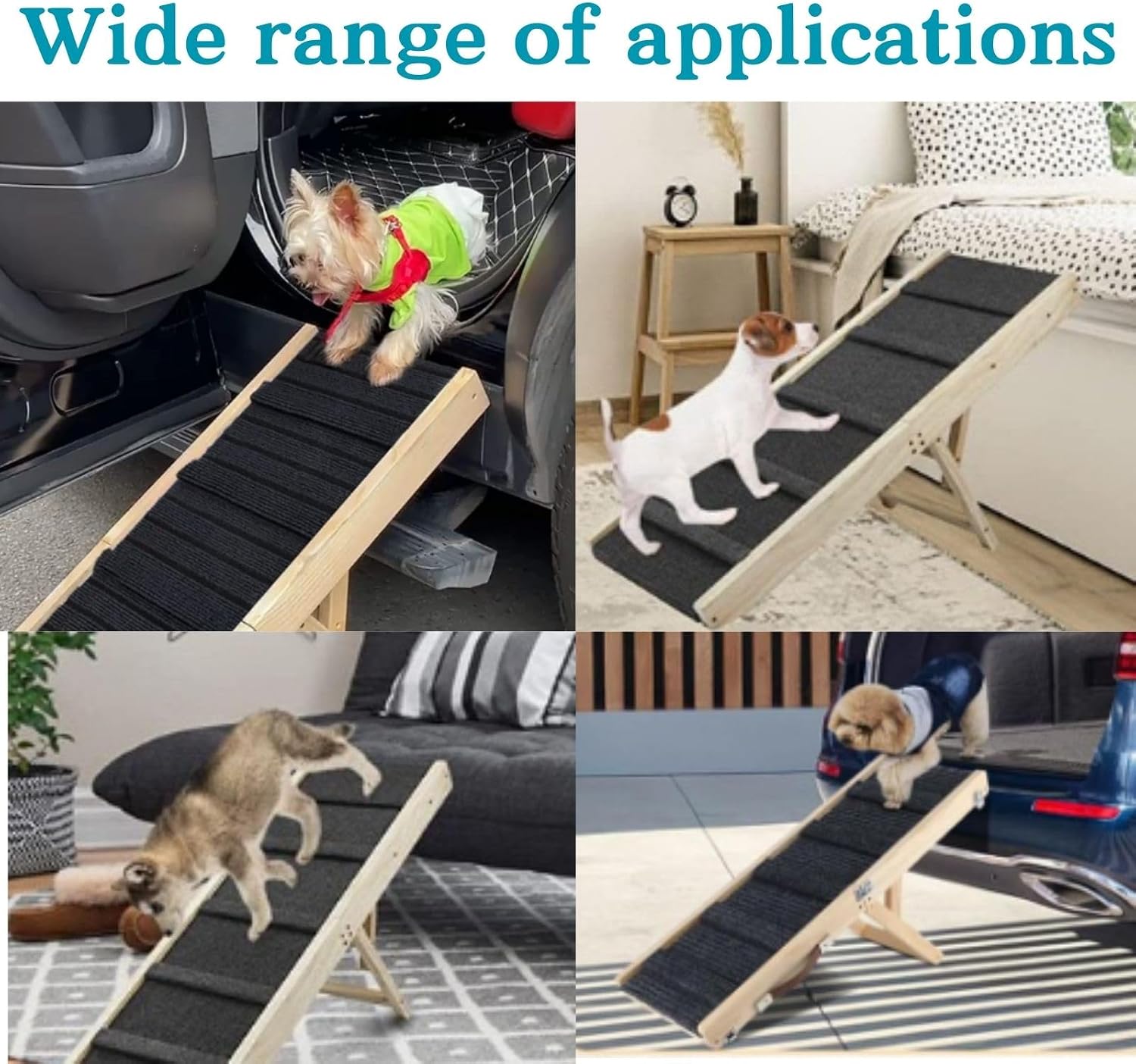 Dog Ramp for Bed, Folding Wooden Pet Ramp, Portable Dog Climbing Ladder,32.6" Long and Adjustable from 10" to 17.9" Dog Step for Bed, Couch,Car