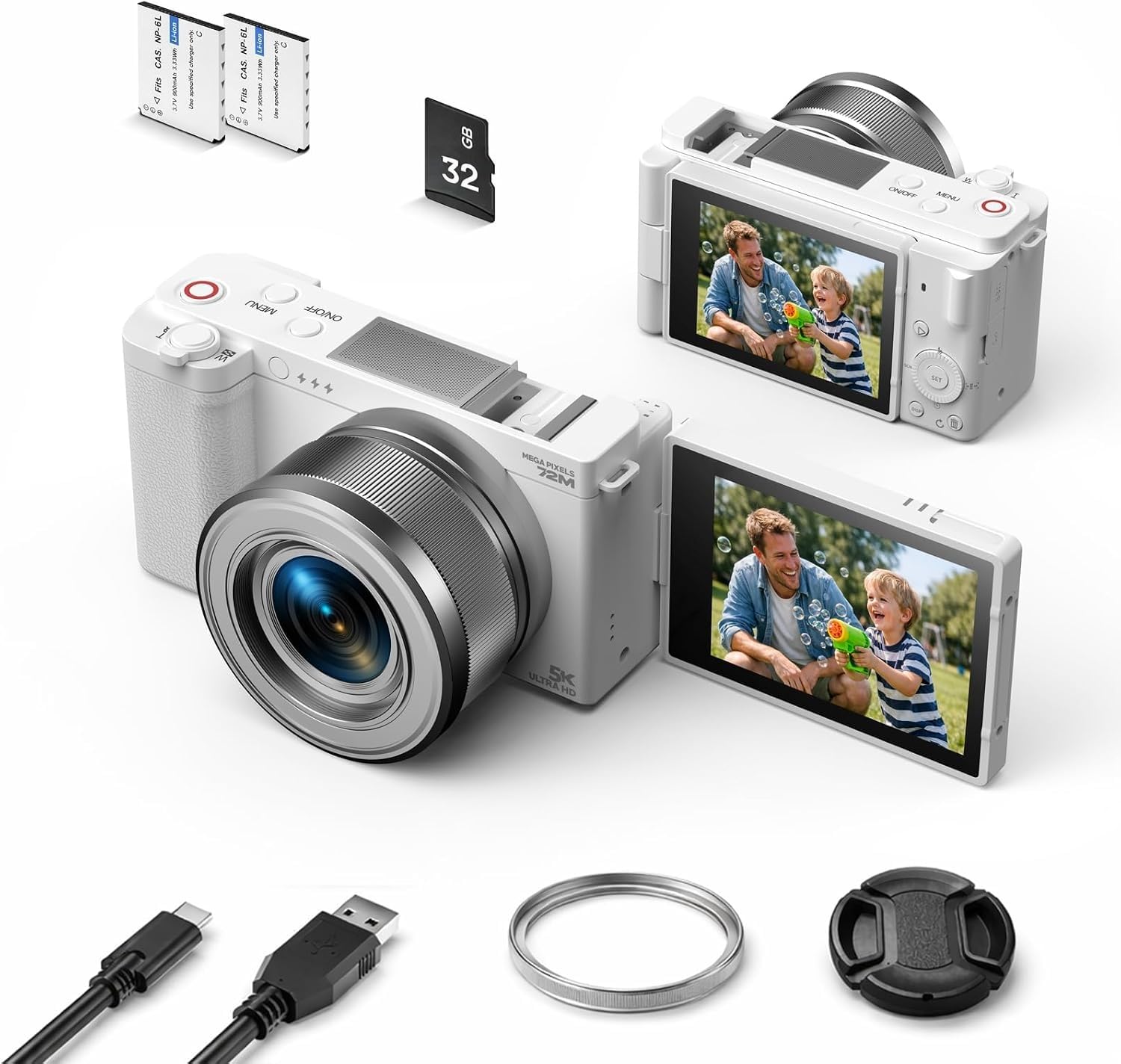 Appareil Photo numérique 5K 72 MP, Zoom Optique 6X, stabilisation d'image