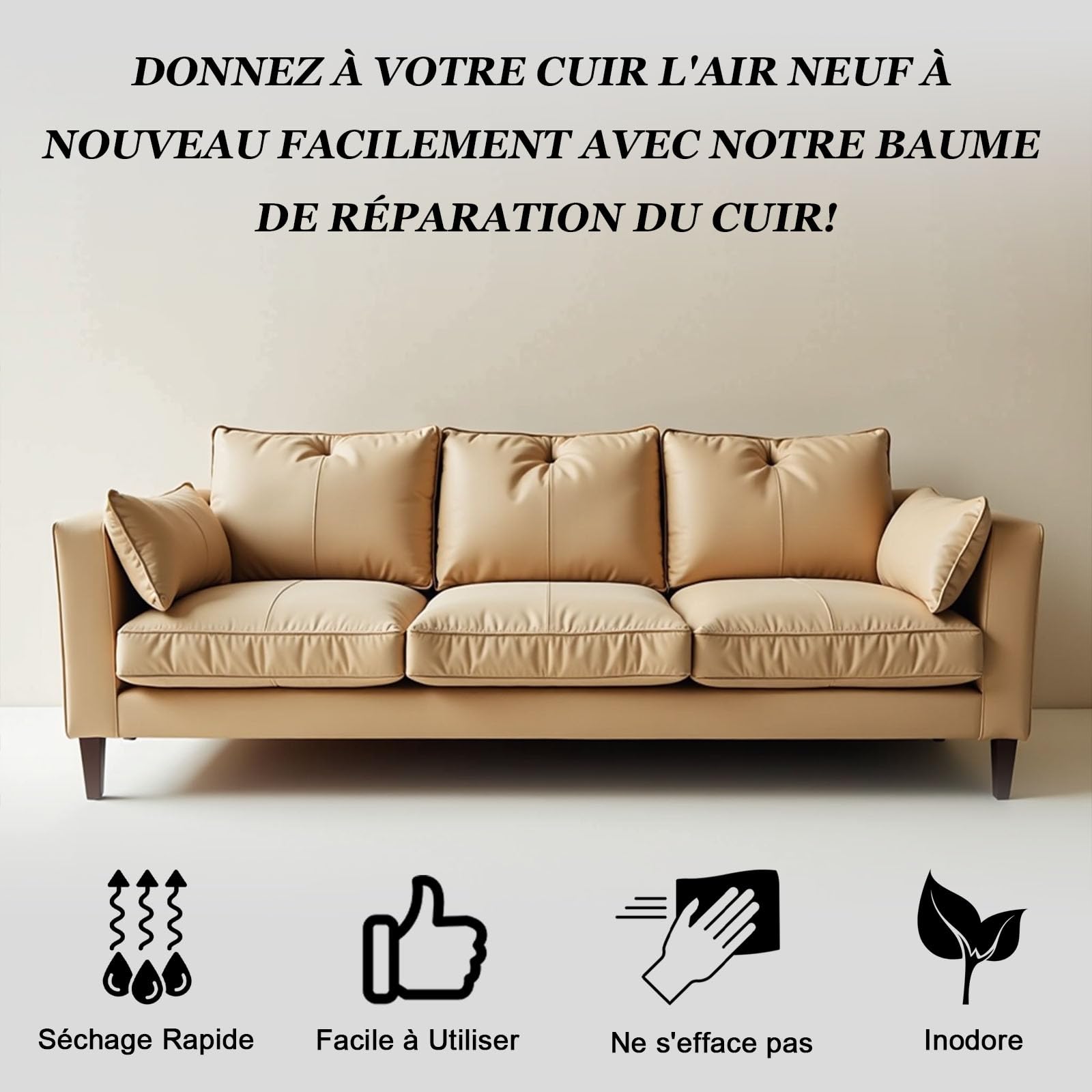 cenozo 250g Beige Kit Reparation Cuir,Teinture Cuir,Peinture Cuir Liquide,Pâte Réparatrice Cuir pour Cuir Canapé,Chaussures,Sièges de Voiture,Blouson en Cuir Rayures et Décoloration - 5