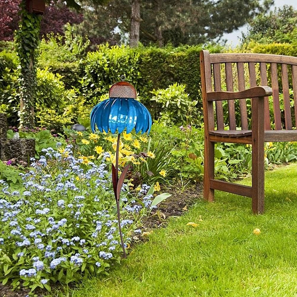 Coneflower Bird Feeder, Bird Feeder Coneflower Tray, Coneflower Standing Bird Feeder Wild Bird Feeder, Art Metal Standing Flower Bird Feeder for Outdoors Garden Yard Bird Decor (B)