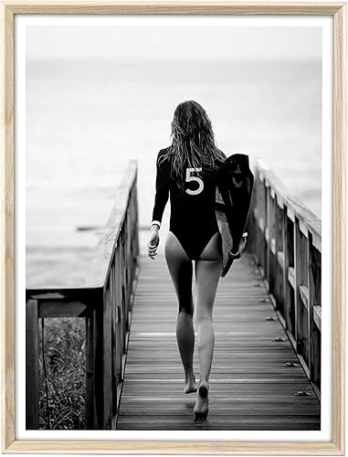 Miniatura 8 de iHery Arte de pared con marco de madera de roble natural beige dimensional, 12 x 16 pulgadas, arte de lienzo de lujo de Audrey Hepburn, arte de moda