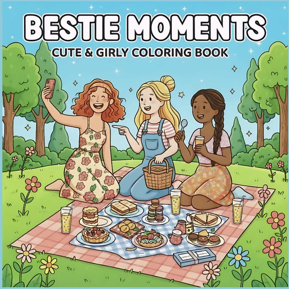 Bestie Moments: Coloring Book for Adults and Teens Featuring Cute Girls, Aesthetic Outfits, Fun Activities & Friendship Scenes to Color and Relax