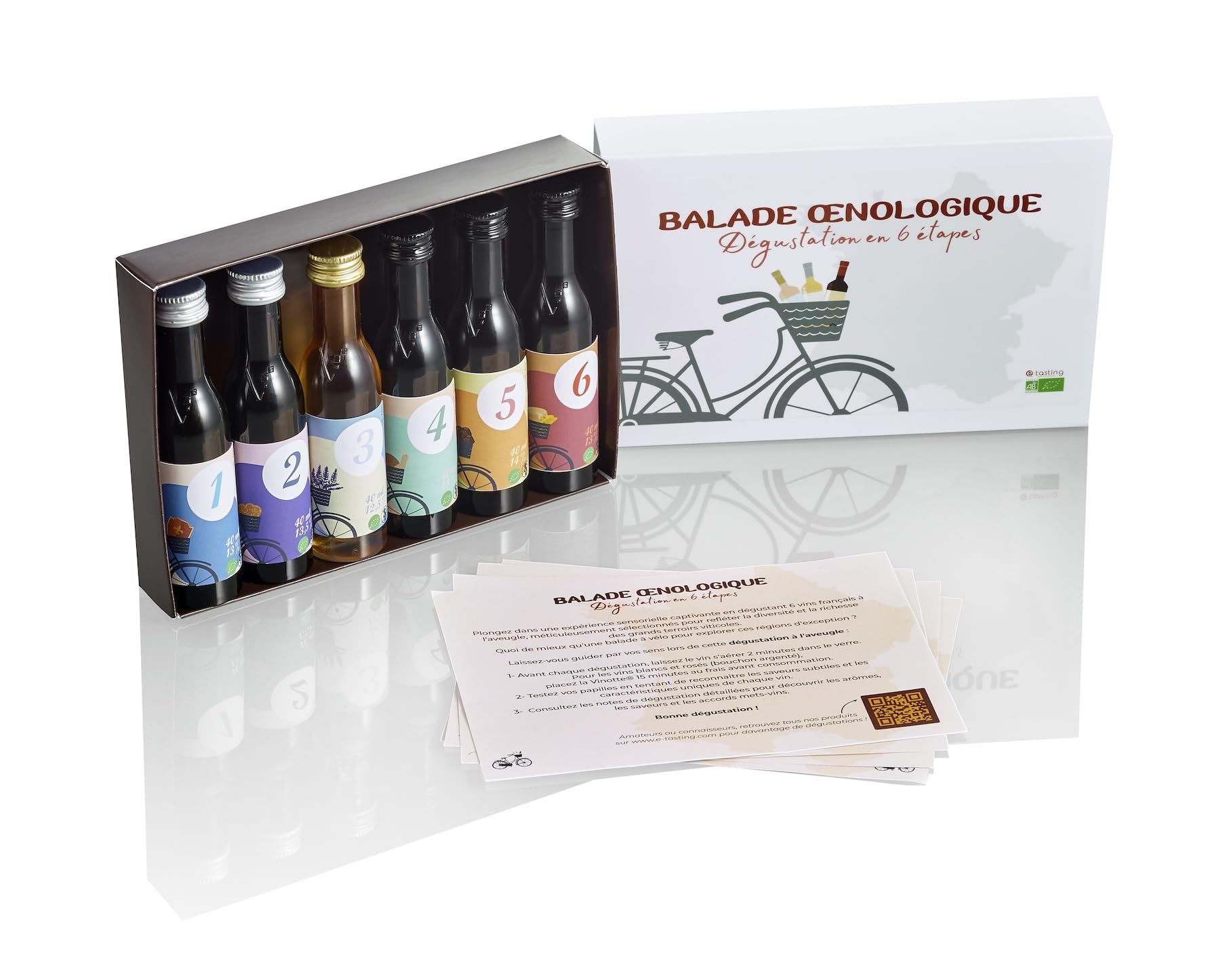 Coffret Dégustation 6 Vins Français Bio – Idée Cadeau – Bourgogne, Bordeaux, Alsace, Loire, Rhône, Languedoc – Rouges, Blancs et Rosé – 6 x 40 ml – E-Tasting
