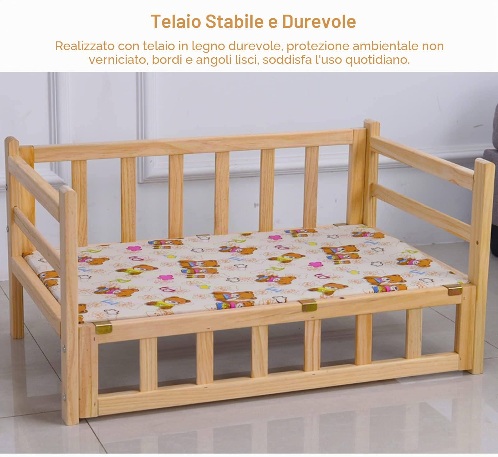 Letto per Cani Cucce Rialzate per Cani con Struttura In Legno E Cuscino di Supporto, Cucce Rialzate per Animali Domestici con Sponde, Culle Rialzate Lavabili per Cani S M L XL(S-54x39x38cm/21x15x15")