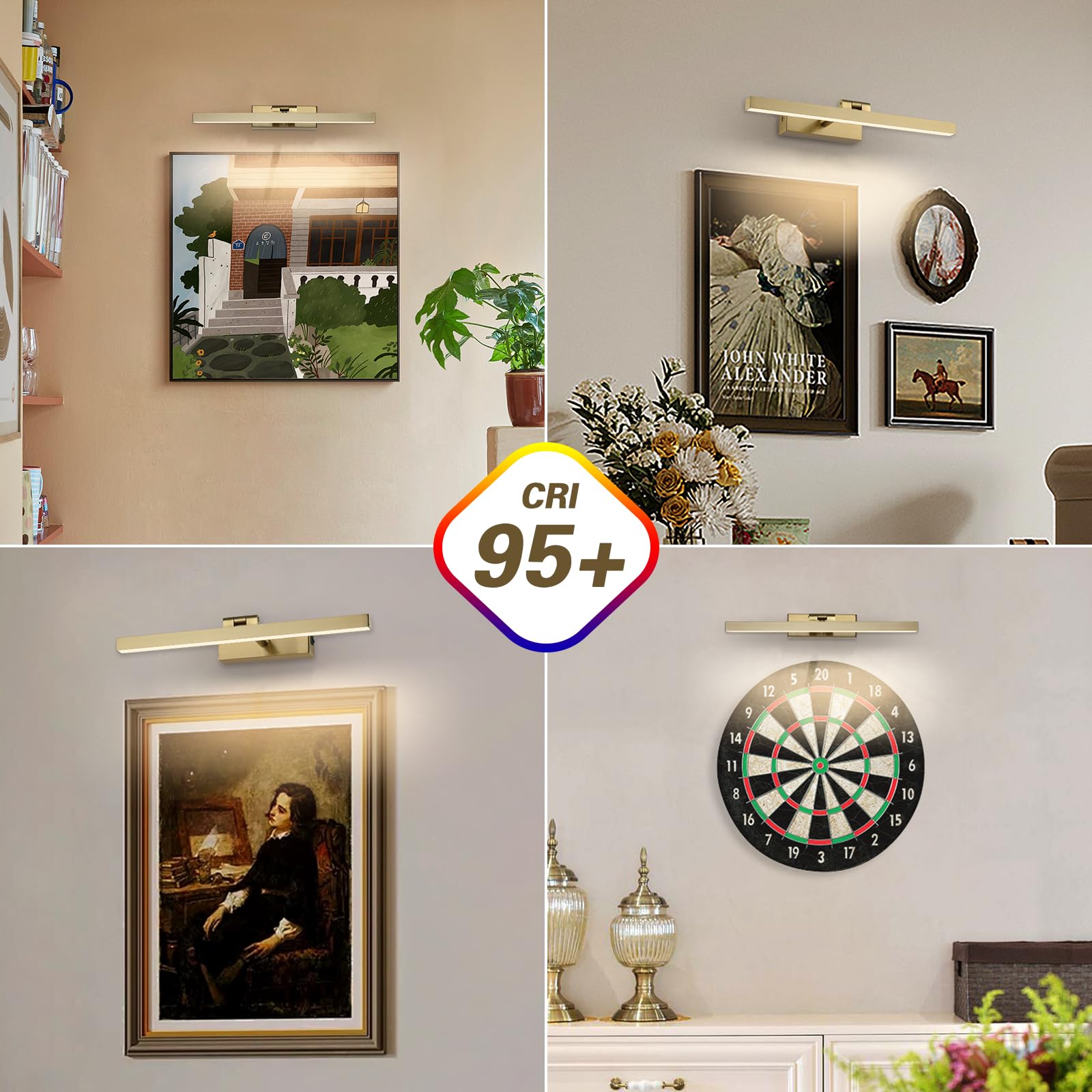 Luz de galería inalámbrica a pilas con control remoto, luces de pared recargables de latón de 15.35 pulgadas, regulables y apagadas 3
