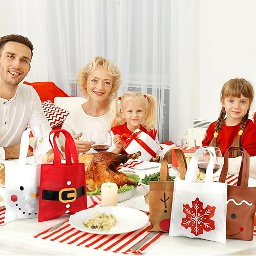 Miniatura 7 de FHzytg Paquete de 20 bolsas de regalo de Navidad, bolsas de favor de fiesta de Navidad con estampado de hombre de jengibre, muñeco de nieve, reno,