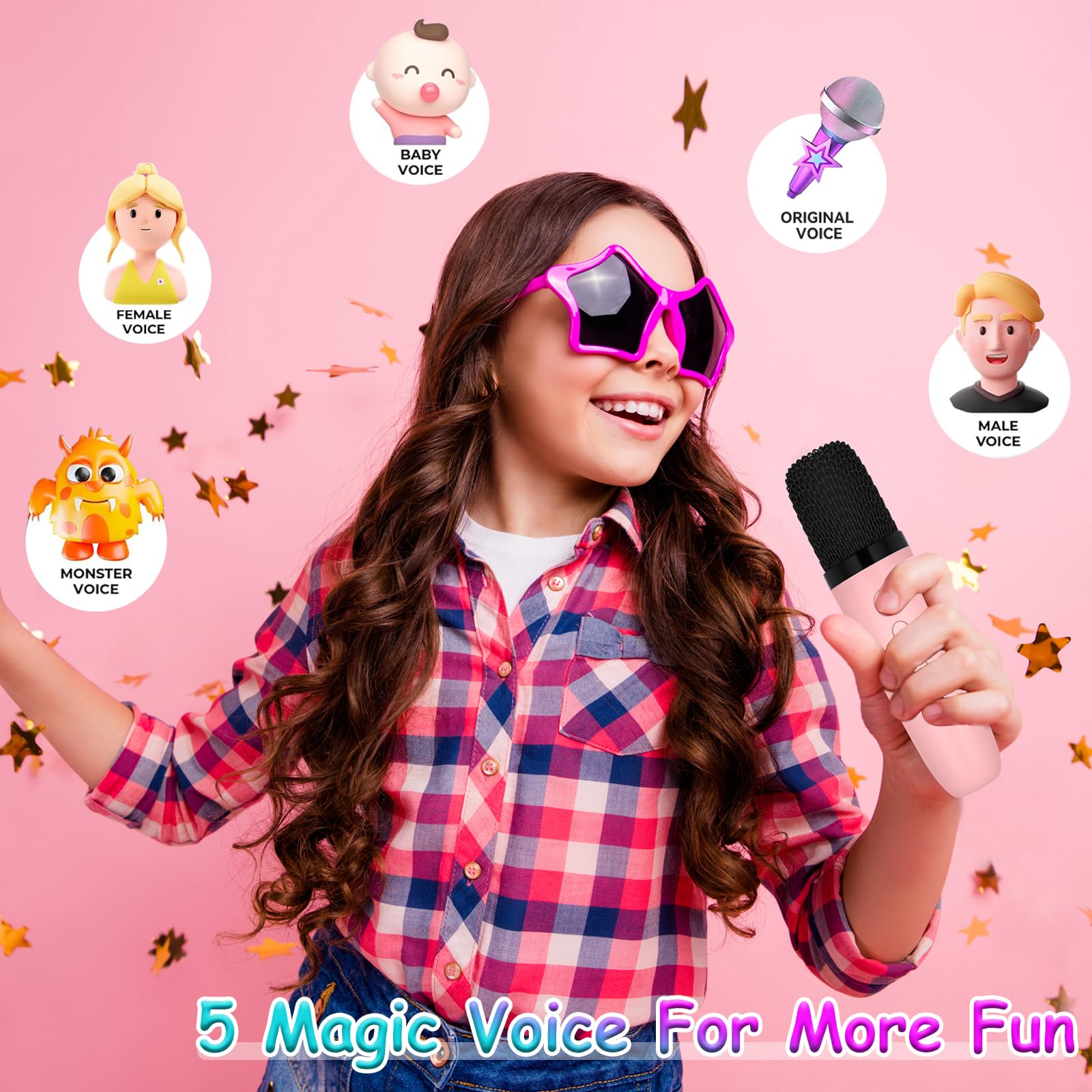 Macchina Karaoke con 1 Microfono, Karaoke Portatile Bambini con Altoparlante Bluetooth, Microfoni Wireless Giocattolo Elettronico per Cantare, Regalo Bambina per Party, Compleanni, Feste
