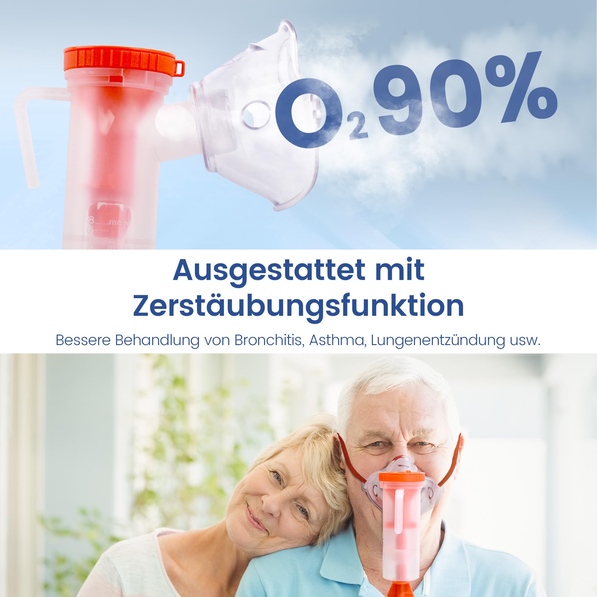 Tragbarer Sauerstoffgerät für Zuhause, 1-4L/min Einstellbar, 90% Sauerstoffkonzentration, Sauerstoffkonzentrator für Reisen, Büro und Alltag, 2.6 kg Leicht & Kompakt, Timerfunktion, LCD-Bedienung