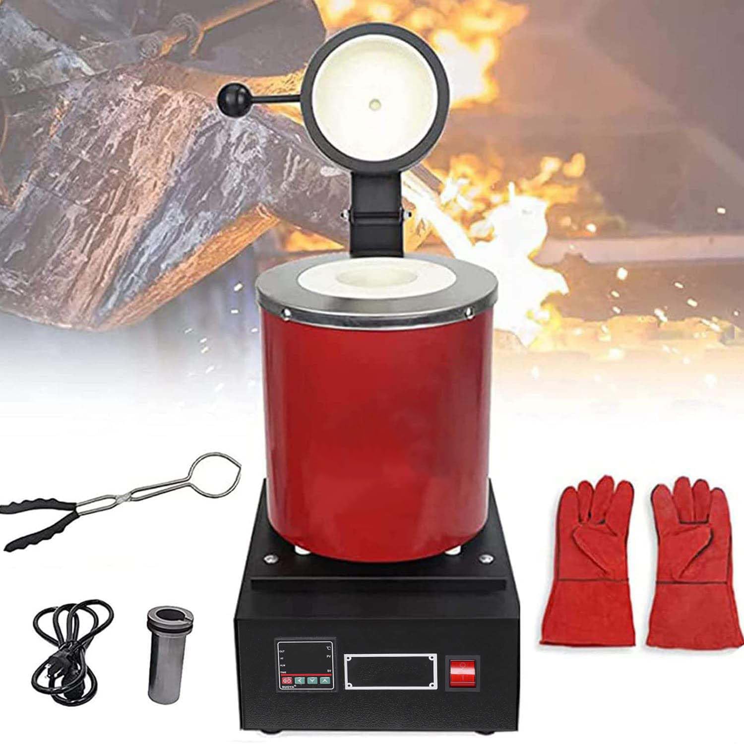 Eiwitany 1500W Electric Gold Melting Furnace,with Graphite Crucible,for Precious Metals Silver, Copper, Aluminum Jewelry Casting and Refining (2kg)