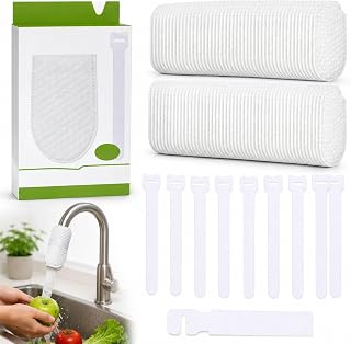110 PCS Faucet Filter Cotton Bag Set with 10 Fastening Bands and 1 Magic Sticker Strip, Easy Install Tap Water Filtration Accessories for Kitchen Bathroom Sink, Clean Water Flow Bundle
