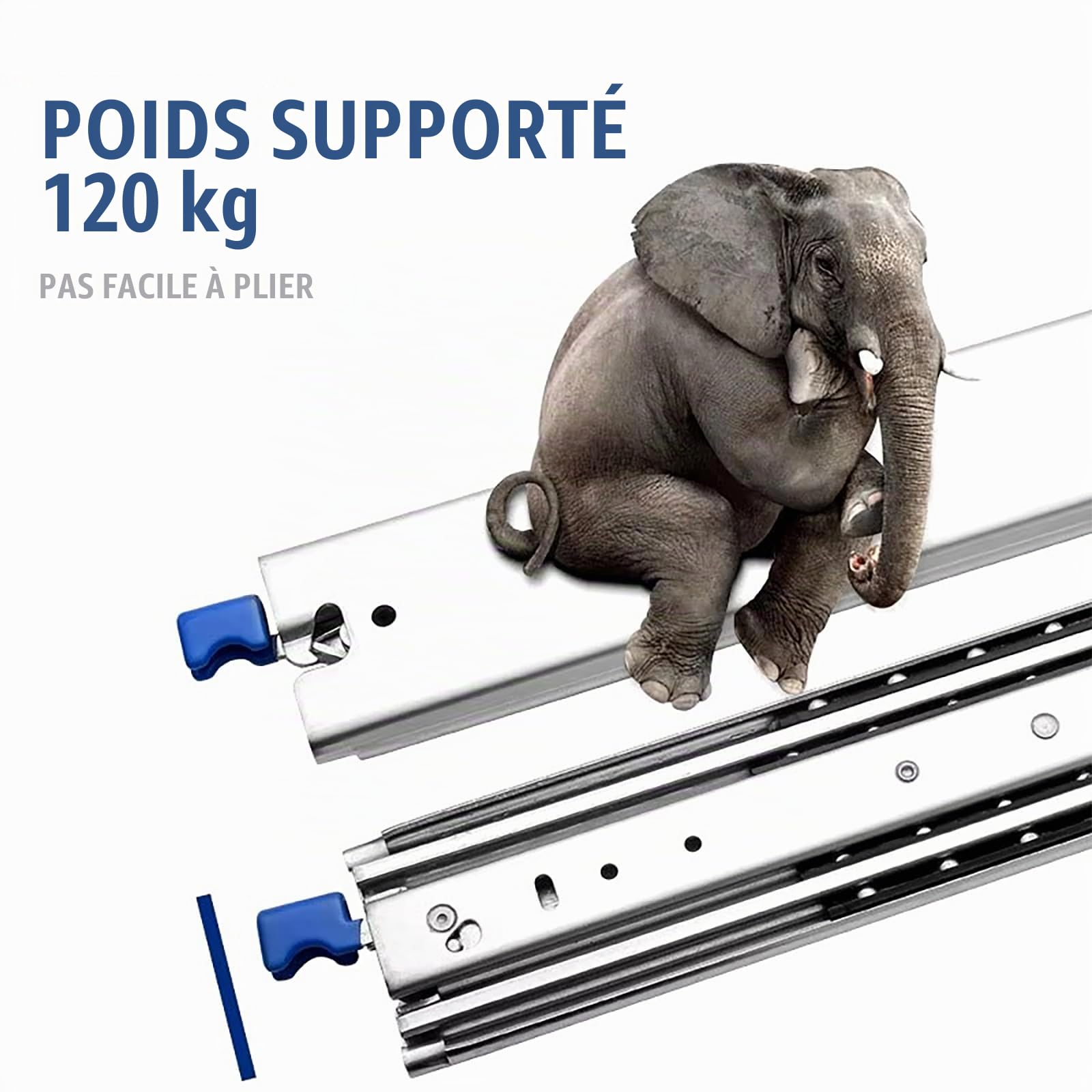 NEWFUN glissiere charge lourde, 400mm glissiere pour tiroir, Glissières de tiroirs à haute capacité de charge avec serrure, capacité de charge 120 KG, 1 paire(2 pièces)