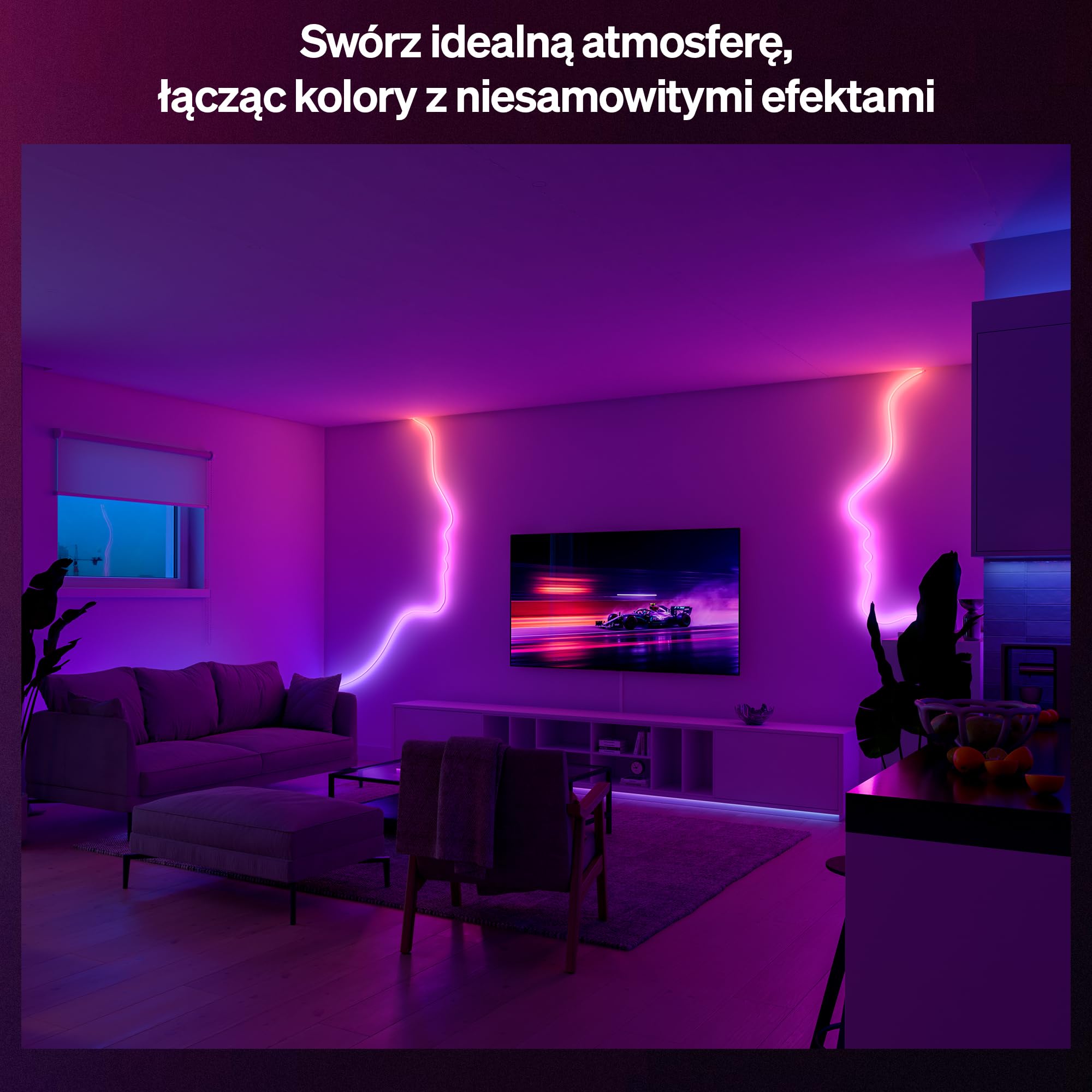 Hue Essential 5-Metrowa LED Taśma LED Flex, RGBIC, Żywe Kolory i Nastrój, Elastyczne Oświetlenie Wewnętrzne, Łatwy Montaż, Aplikacja i Kontrola Głosowa, Alexa, Google Assistant i Apple Home