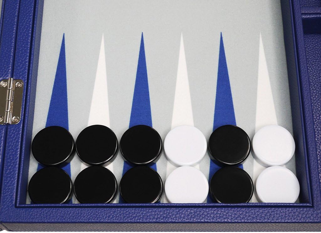 16-inch Backgammon Set - Indigo Blue Board – Grey Playing Surface, White and Blue Points
